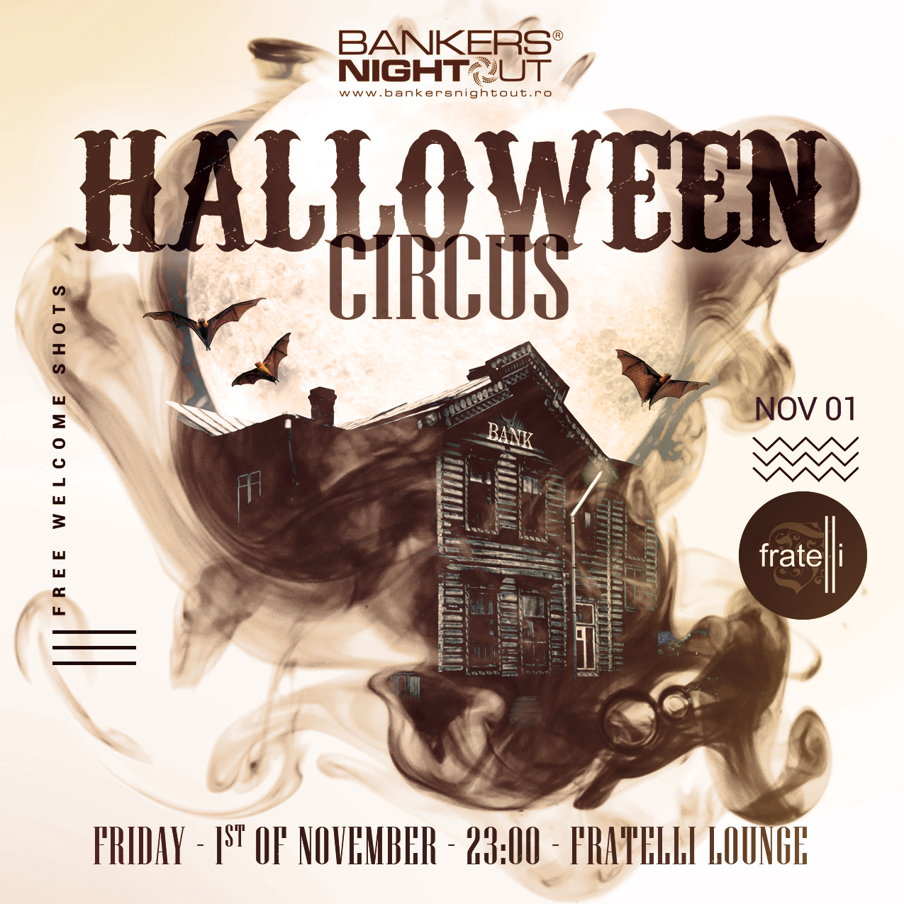 The Halloween Circus is coming soon, So grab your mask, your sword or your broom. The Bankers family will be your host, Come dressed as a king, a witch or a ghost!